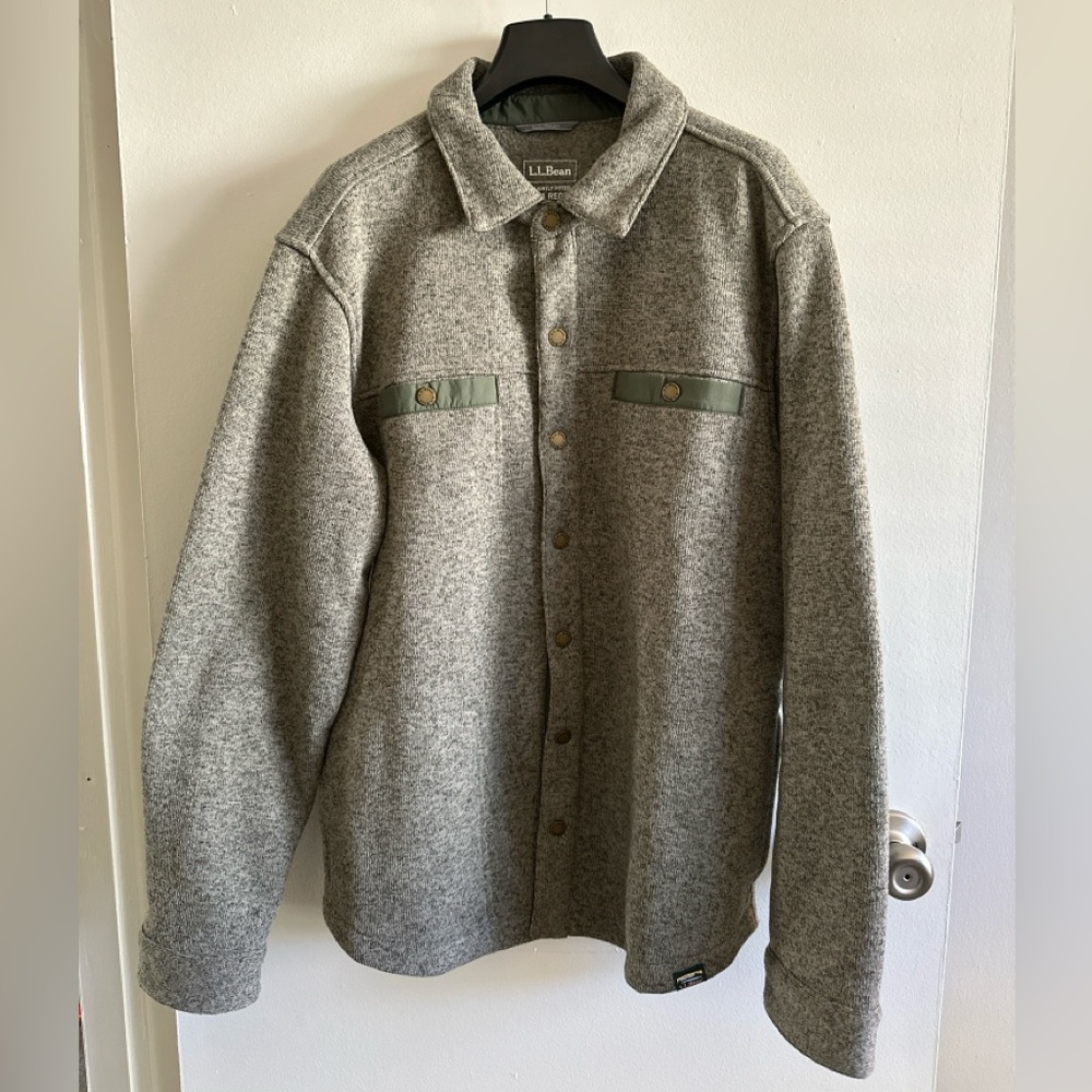 LL BeanMen's Bean's Sweater Fleece Shirt Jac - Green - Men’s Medium (M)